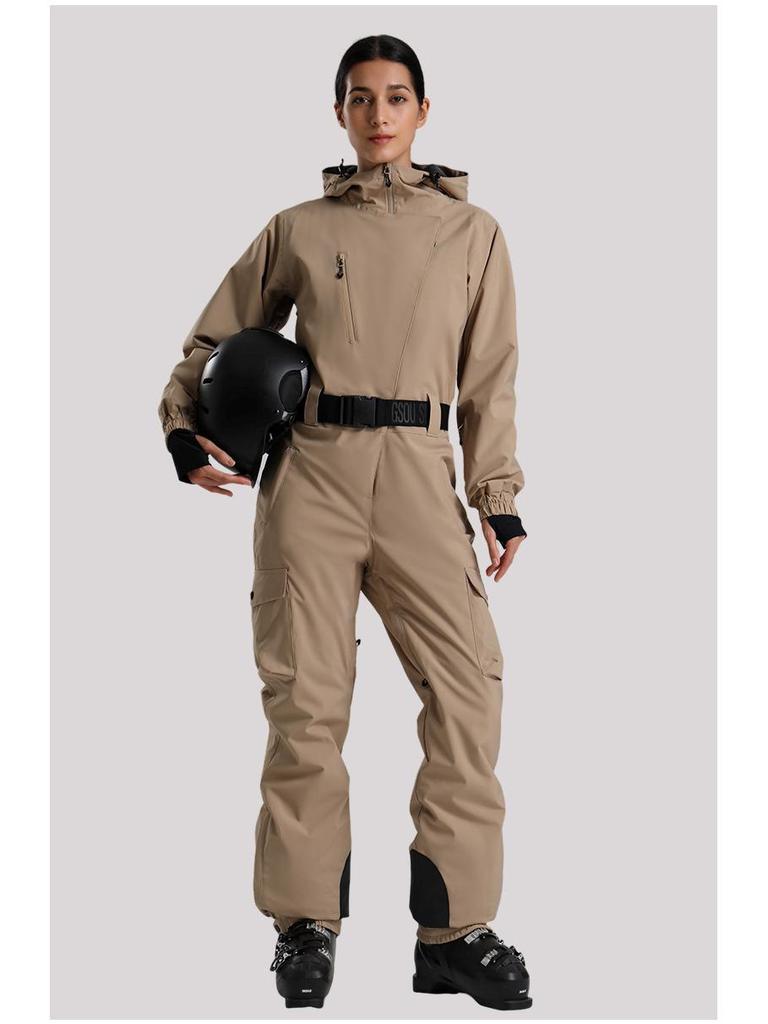 Traje de Esqui Profissional Impermeável para Mulheres com Dupla Camada - Conjunto Outdoor Espesso e Quente de Cor Sólida