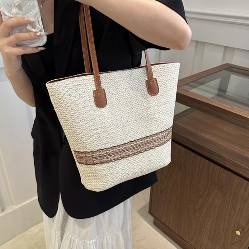 Yogodlns Women's Large Capacity Shoulder Bag Summer Straw Woven Basket Handbag Fashion Female Luxury Designer Beach Bag Shopper Tote Bag