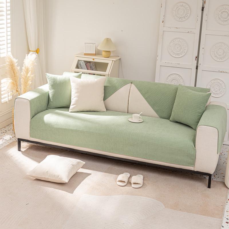 Modernes, schlichtes Chenille-Sofakissen in Volltonfarbe mit Streifen, ganzjährig rutschfest, kombiniertes Sofakissen-Handtuch