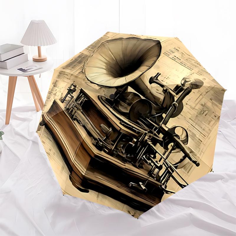 1pc Gramophone Automatic Open/close Umbrella, 8-Rib Sturdy Structure, Portable Travel Umbrella, Parties, Everyday Usel031