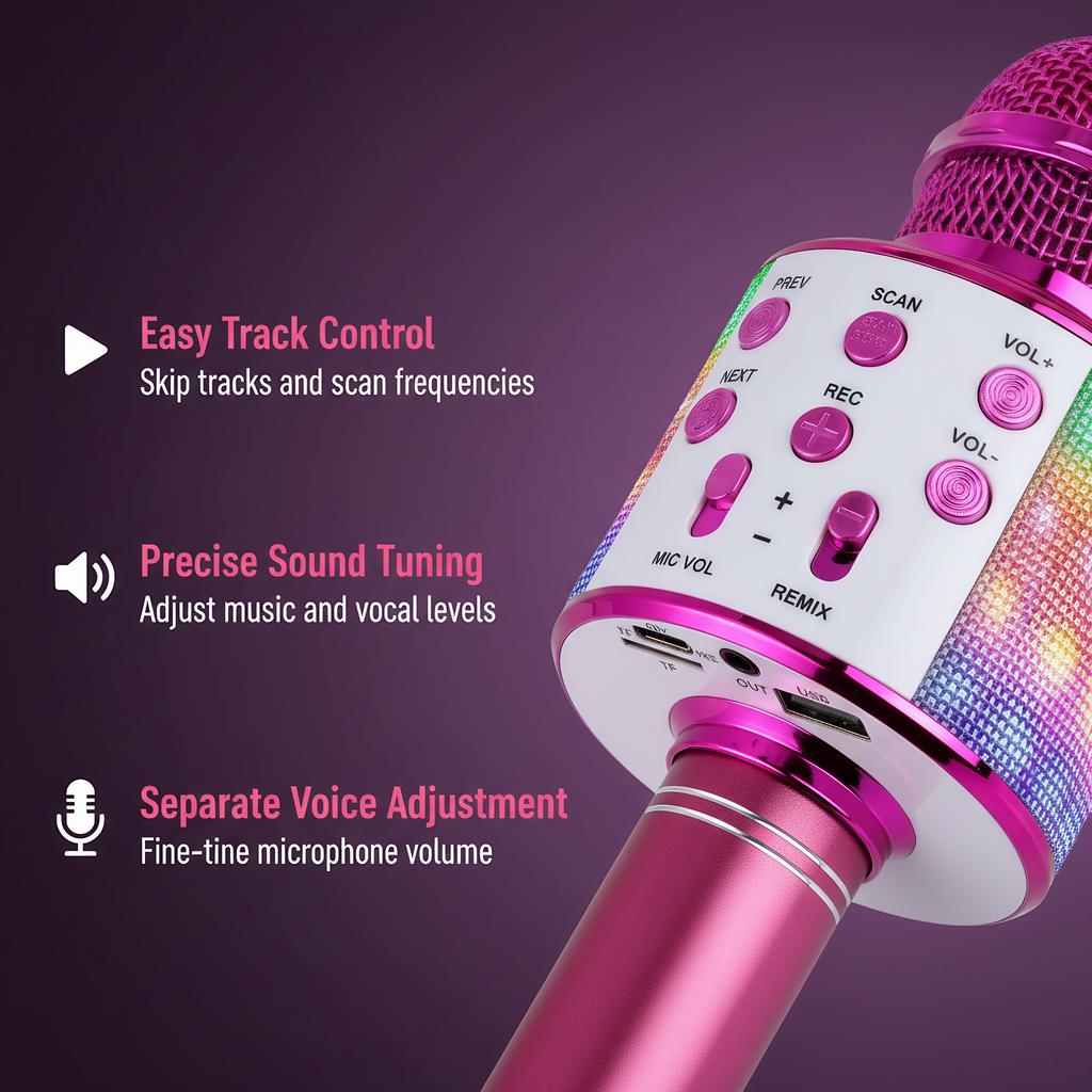 All-in-one Entertainment Microphone Speaker, Karaoke, Music Player, Voice Changer, FM Radio, LED Light Mic for Party Gathering