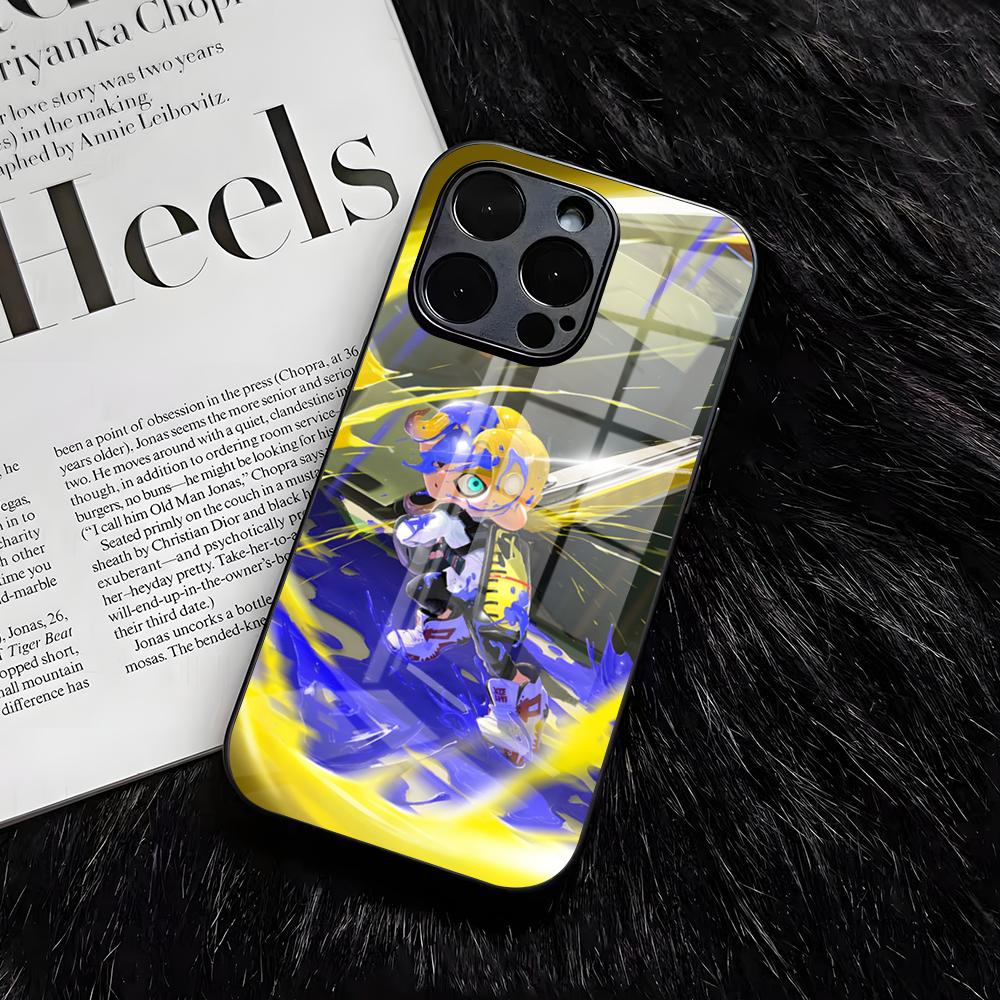 S-Splatoon Spiel Handyhülle Für IPhone 17 Air 16 E Pro Max 15 14 13 Mini 12 Pro 11 Max Plus Schwarze Glasabdeckung