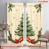 2pcs,2D Plane Printing Pattern Curtains Christmas Tree Holly Stars (3) Versatile Durable Polyester (without Rod) Home Decor Use