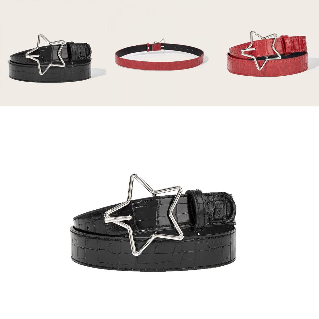 American Retro Pentagram Women Belt With Star Alloy Buckle For Casual Denim Accessory