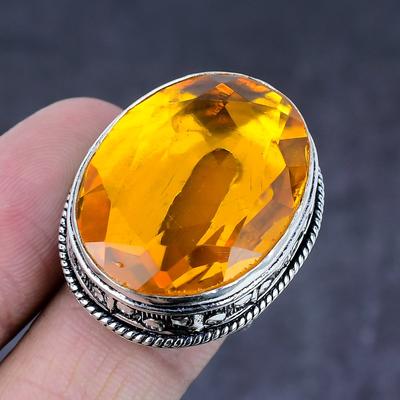 Natural Honey Topaz Gemstone Handmade 925 Steling Silver Gift Ring Size 7.5 z5F38