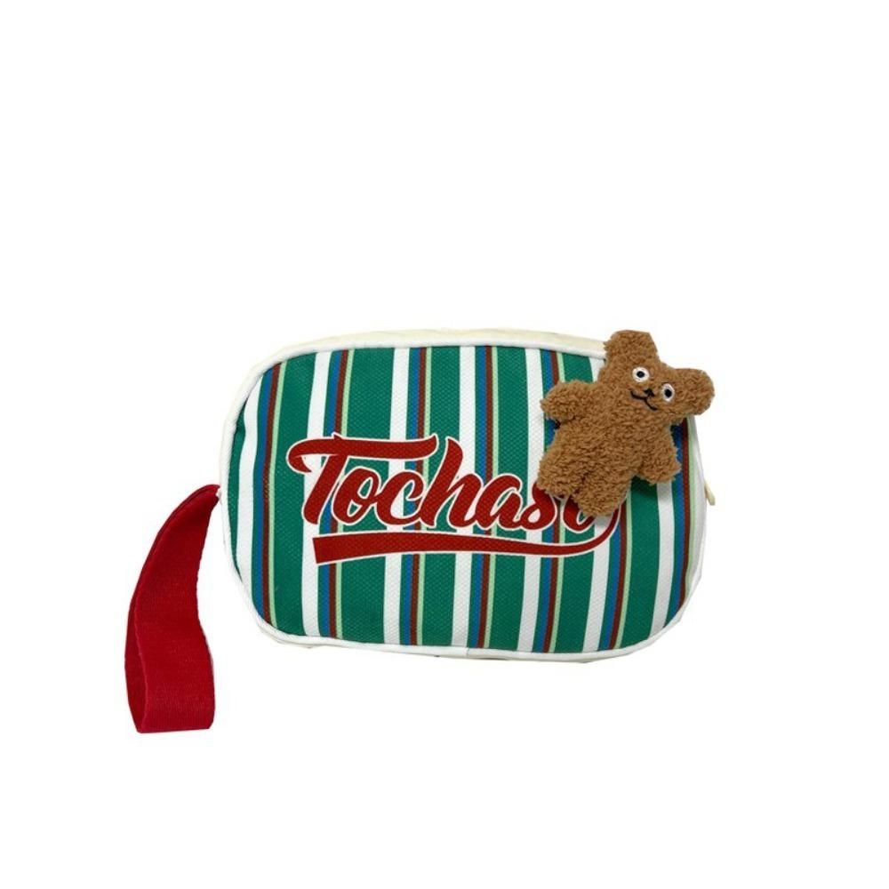 

Детский клатч в стиле преппи, сумка для монет с медведем, сумка для хранения ключей, полосатая сумочка, для девочки зелёный