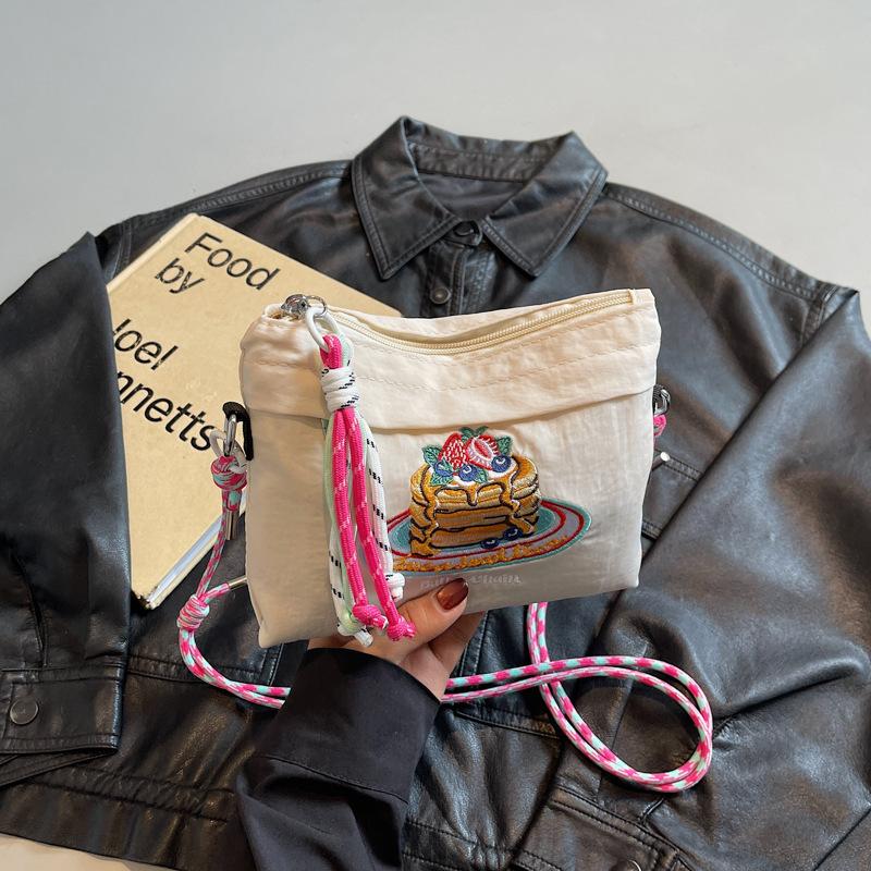 Summer Summer Niche Nylon Canvas Bag Women's Fashion Embroidery Small Square Bag Crossbody Bag Mobile Phone Bag