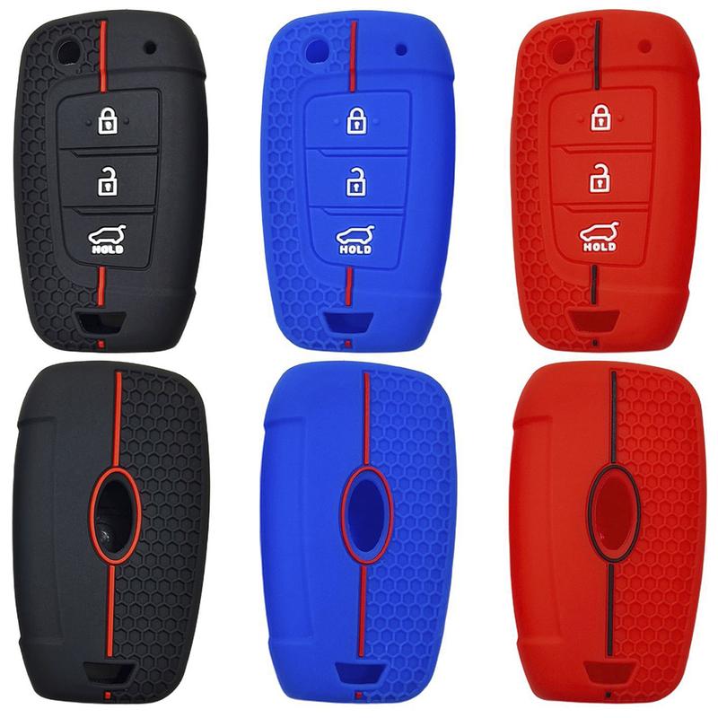 1Pc Black/Red/Blue Car Key Case,For Hyundai Fiesta IX25 Folding 3-Button Honeycomb Pattern Silicone Key Case,Car Accessories