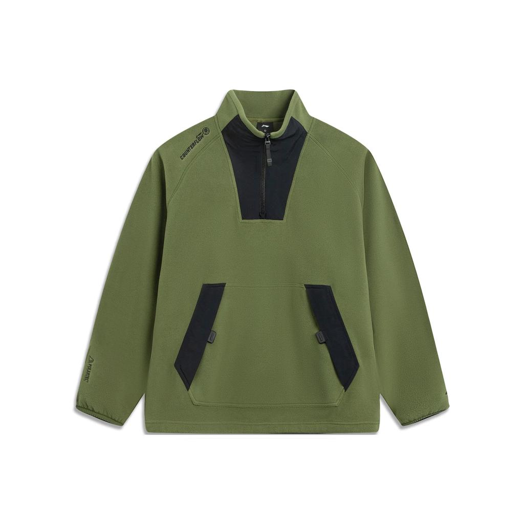 Li Ning Outdoor CF Moisture Wicking Warm Fleece Loose Pullover Letter Raglan Long Sleeve Stand Collar Fleece Jacket Men jackets AWDVE29-3