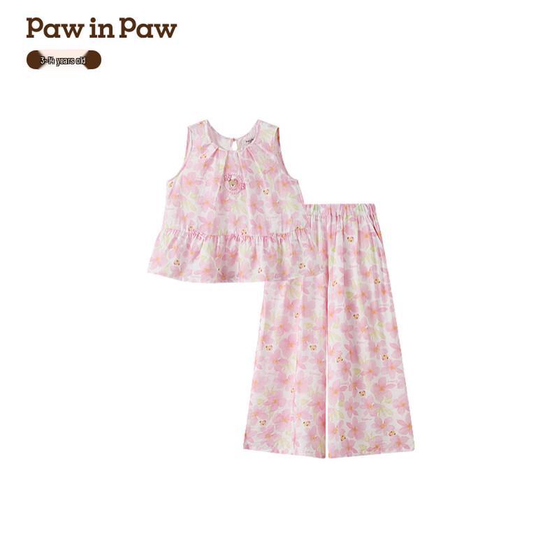 

PawinPaw Girls Pink Cartoon Bear Top & Wide-Leg Pants Set 140