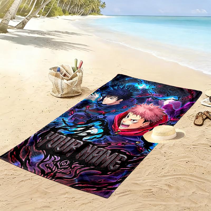 Name Custom Anime Jujutsu Kaisen Print Beach Towel, Large Soft Quick Dry Towel for Beach Camping Swimming