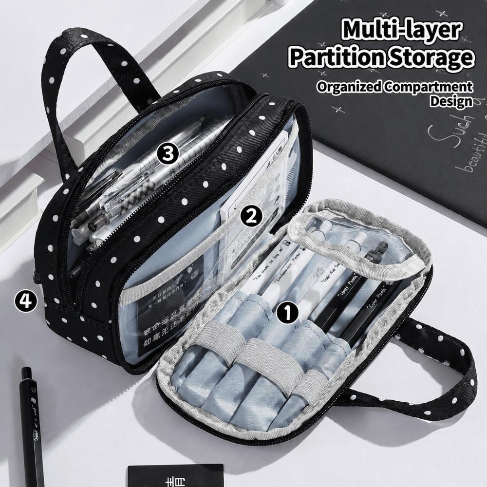 Multi-Layer Pencil Case Ruffle Lace Trim Pencil Pouch Large Capacity Stationery Organizer  Students