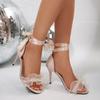 Summer new lace one-word buckle sandals sexy thin heel open-toed suede temperament princess style high heels