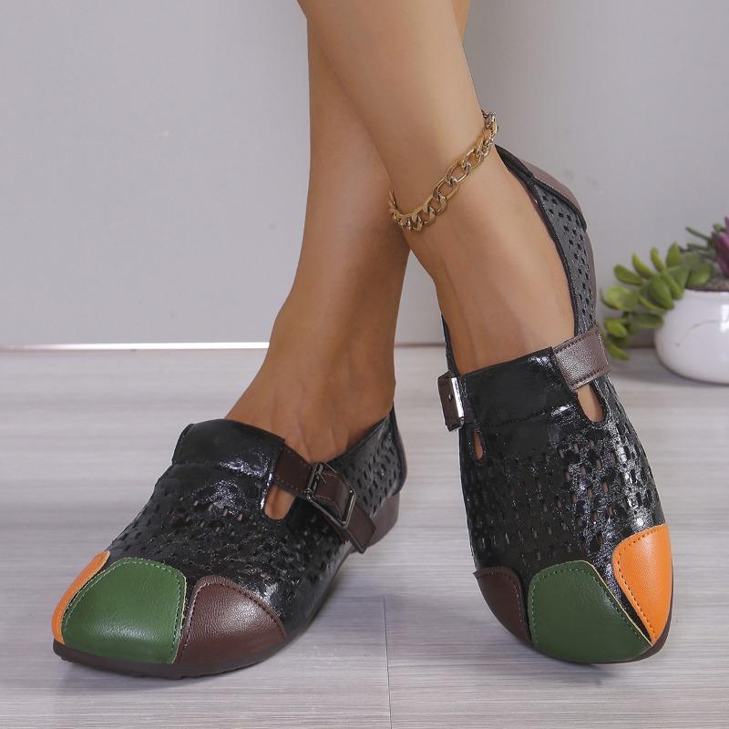Chaussures de maman d'âge moyen en tendon de vache grande taille pour femmes, chaussures creuses à fond plat, confortables et décontractées