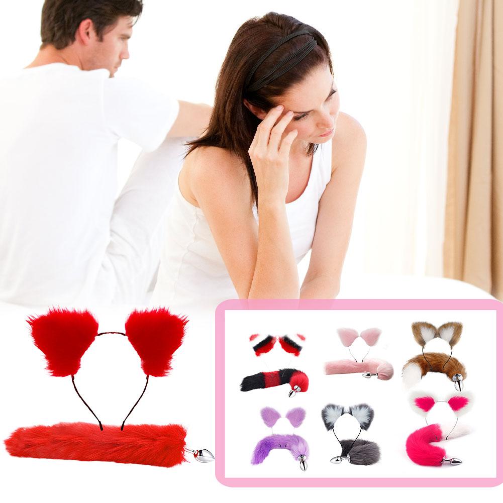 Cute Fox Tail Anal Plug Cat Ears Headbands Set Soft Cat Ears Headbands Collar Erotic Cosplay Couples Accessories SM Sex Toys