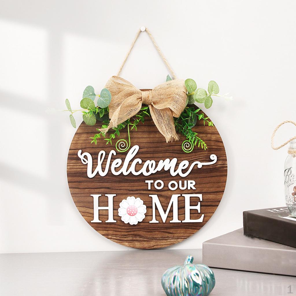 

Rustic Round Wood Welcome Front Door Porch Decor Hanging Pendant Ornament Flower Wreath for