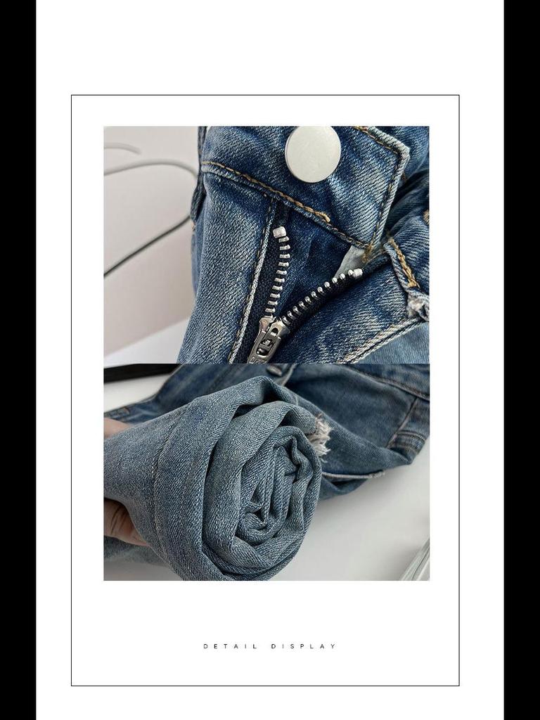 Women's High-Waist Retro Flare Jeans, Horseshoe Style, Slim Fit, Elastic, Floor-Length, Small Sizes