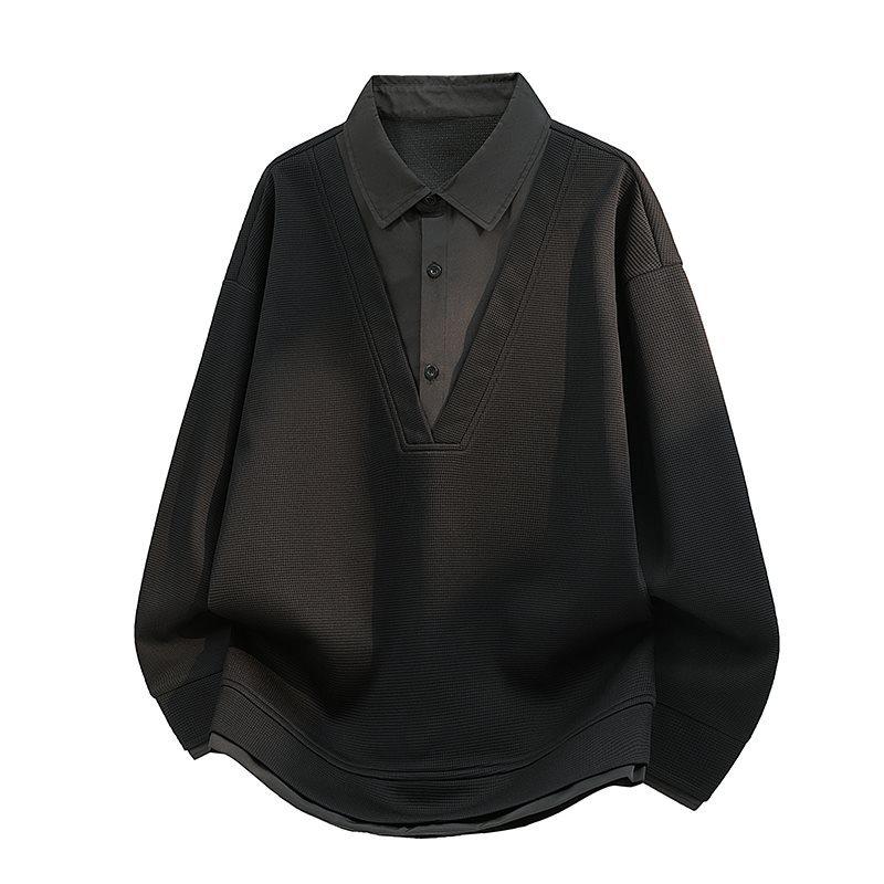 Men's Spring Color Block Patchwork Two-In-One Hoodie Polo Shirt