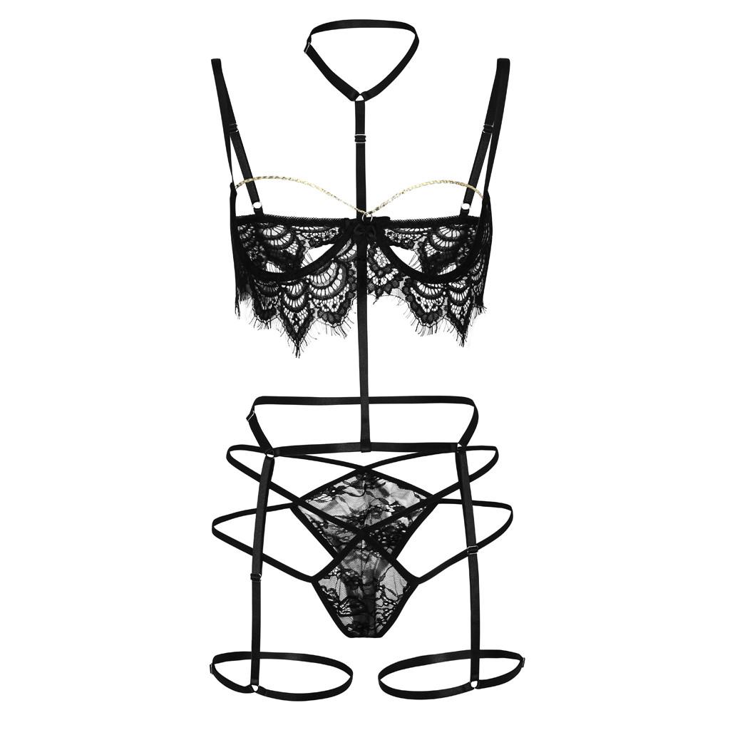 3PC Sexy Lingerie Lace Embroidery G-string Thong Underwear Sleepwear