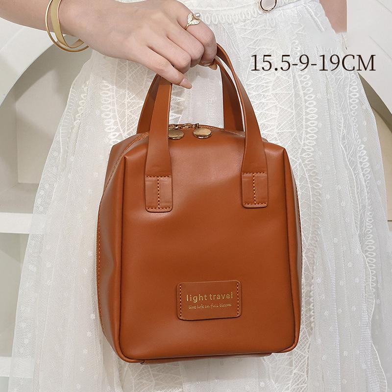 Bolsa de Maquillaje Portátil de Gran Capacidad para Niña con Asa Neceser para Mujer Estuche Organizador de Maquillaje Bolso de Mano Impermeable de Cuero PU
