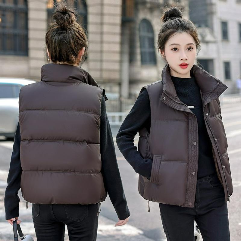 Short Vest Women's Stand-up Collar Disposable Vest Autumn and Winter Fashion Loose Cotton Waistcoat Cotton Vest