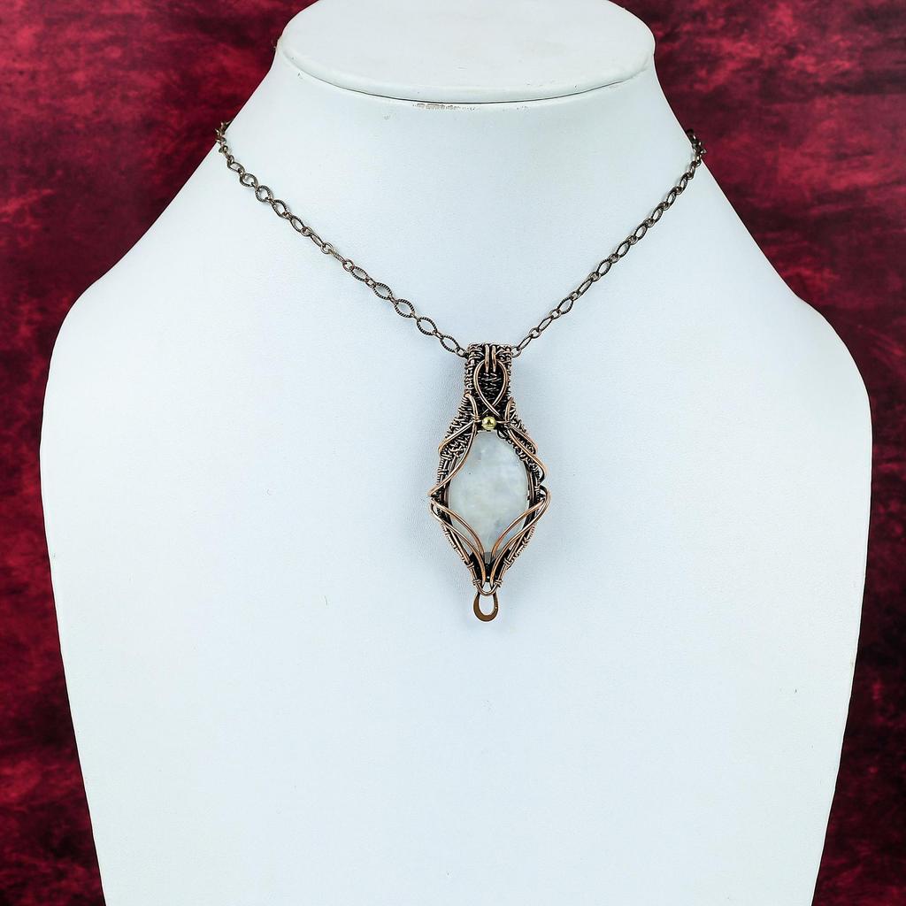 Rainbow Moonstone Pendant Copper Wire Wrapped Pendant Gemstone Handmade Jewelry Stylish Pendant Antique Copper Wire Jewelry Engagement Gifts