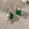 Ethnic Silver Color Green Stone Dangle Earrings Woman Geometry Party Daily Wear