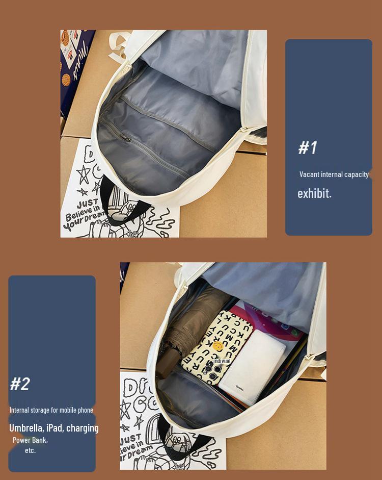 Japanese Cute Bow Backpack for Girls - Ideal for Middle and High School Students, Milk White Color, High Value