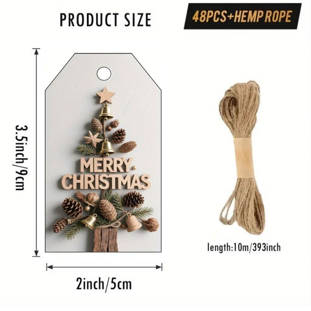48Pcs with Rope Christmas Gift Tags Santa Claus Elk Christmas Hanging Label Paper Wrapping Paper Hang Tags Party Decoration