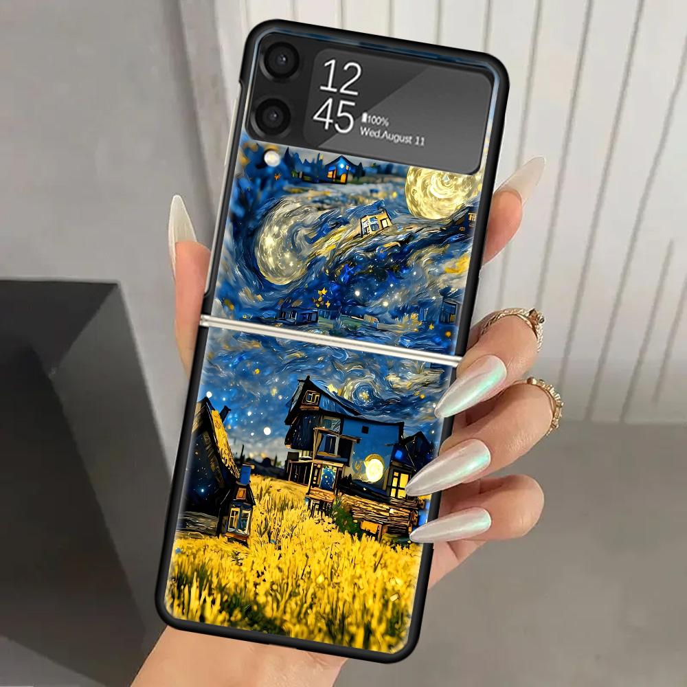 Starry Night Van Gogh Art Hard PC Back Phone Case for Samsung Galaxy ZFlip 7 6 5 Z Flip 4 ZFlip7 Z Flip6 5G ZFlip4 Flip3 Zflip5