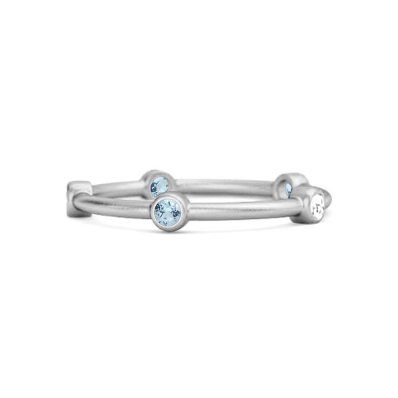 Blue Topaz Bezel-Set Stacking Band Ring - 925 Sterling Silver 12 белого золота
