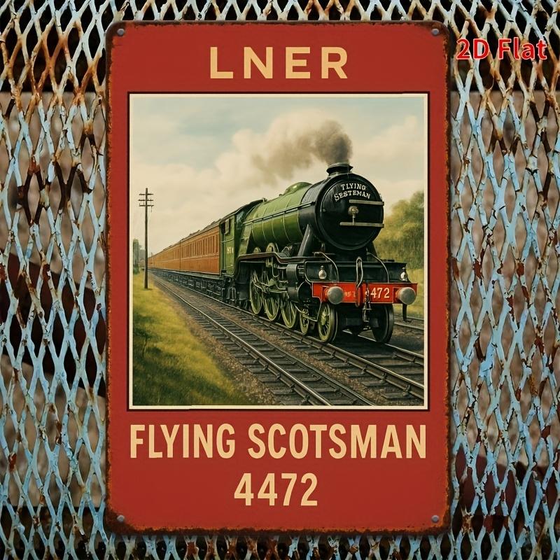 1pc Vintage LNER Flying Scotsman Steam Train Tin Sign - Rustic Iron Metal Wall Art with Vibrant Colors, Retro 2D Flat Decor