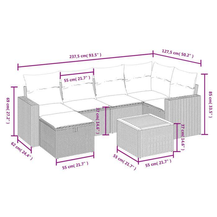 VidaXL Salon de Jardin avec Coussins 7 pcs, Canapés de Terrasse, Ensemble de Meubles de Patio, Mobilier d'Extérieur, Noir 3264836