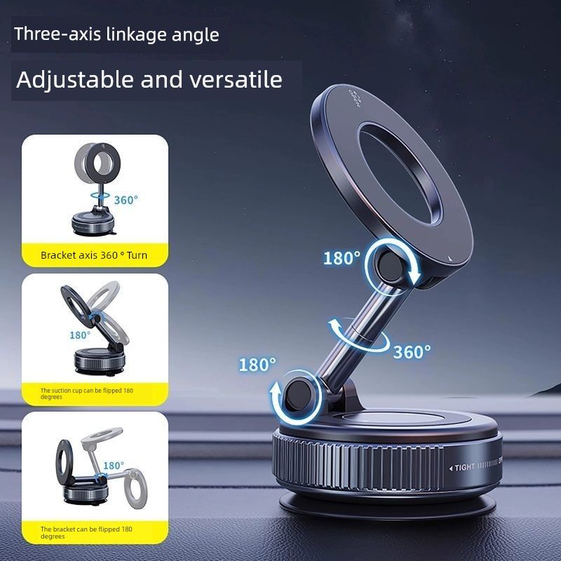 Mobile Phone Car Mount with Strong Magnetic Suction, Leather Texture, Adhesive Rubber, Car Navigation Rotating Vacuum Suction Cup