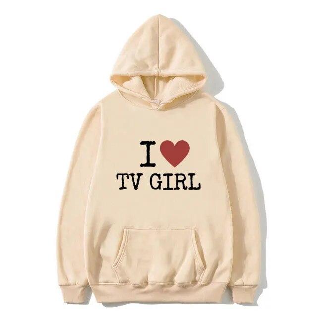 I Love TV Girl T-skjorte Kunst Estetisk Grafisk hettegenser Unisex kvinner Oversized hettegenser Unisex høykvalitets mote hettegensere