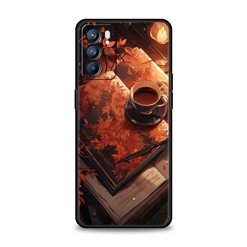 Pumpkin Autumn Leaves Coffee Phone Case For Oppo Reno 13 12 11 10 7 F Find X5 X6 A98 A80 A79 A78 A57 A54 A31 A17 Pro 5G Soft TPU