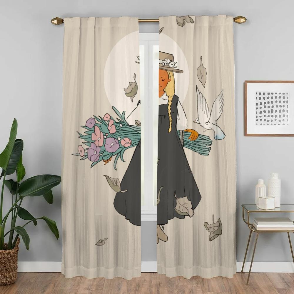 Dream Girl Curtains Child Room Partition Kitchen Curtains for Camera Halloween Decoration Blackout Curtain Shades Living Elegant