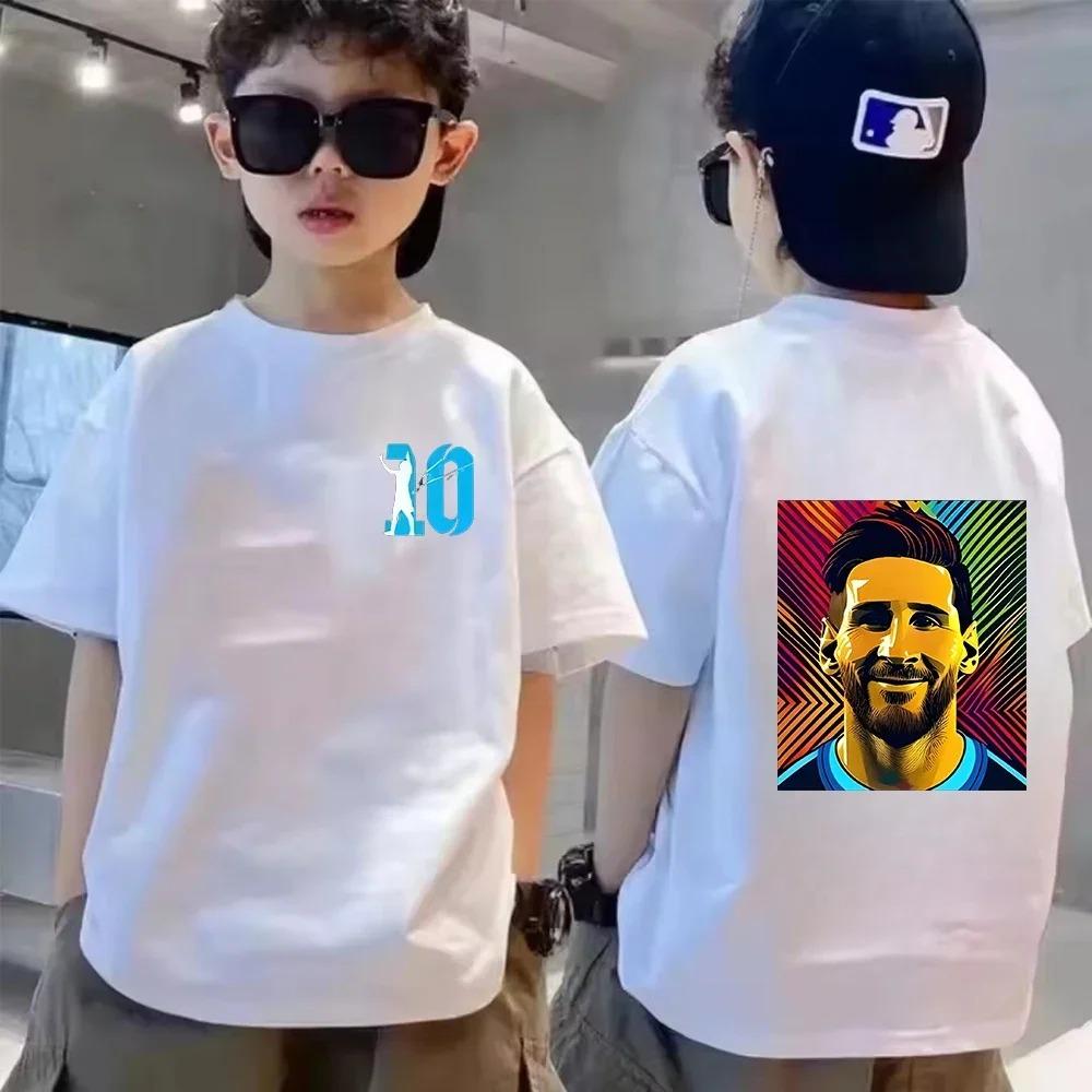 Sommer Kinder T-Shirt Kurzarm Messi Doppelseitiger Druck Lässig Mode Sport T-Shirt Top Kind Y2k Junge Mädchen Kleidung
