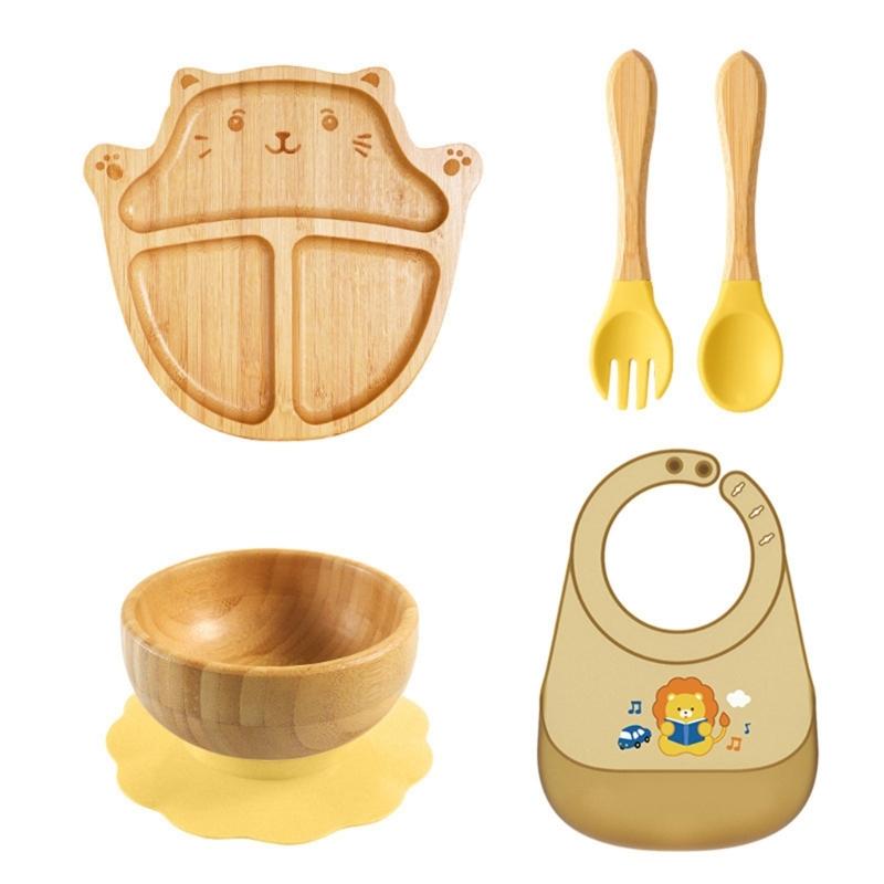 Cartoon Design Baby Fütterteller-Set Kinder Beikostschüssel mit stabilem Saugfuß für frühe Esser