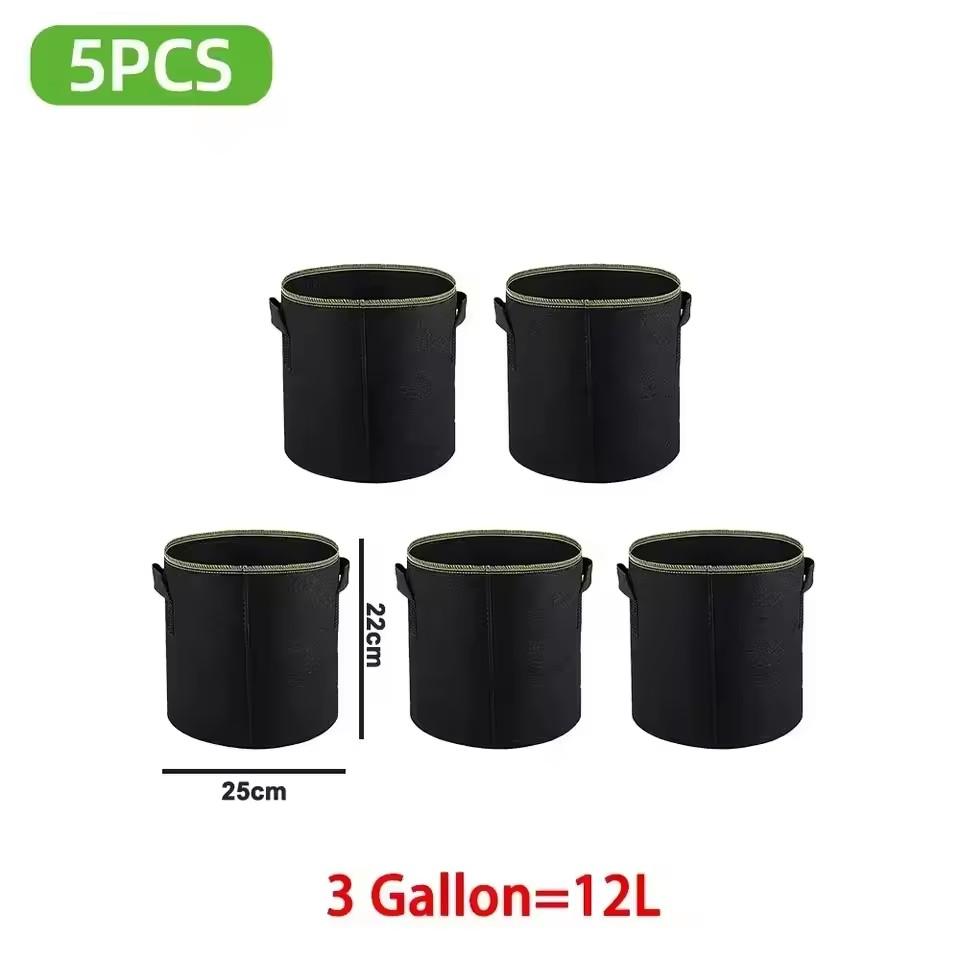 

5Pcs Vegetable/Flower/Plant Grow Bags3/5/7/10/15/20Gallons Thickened Non-Woven Grow Bags Aeration Fabric Pots with Handles 5pcs