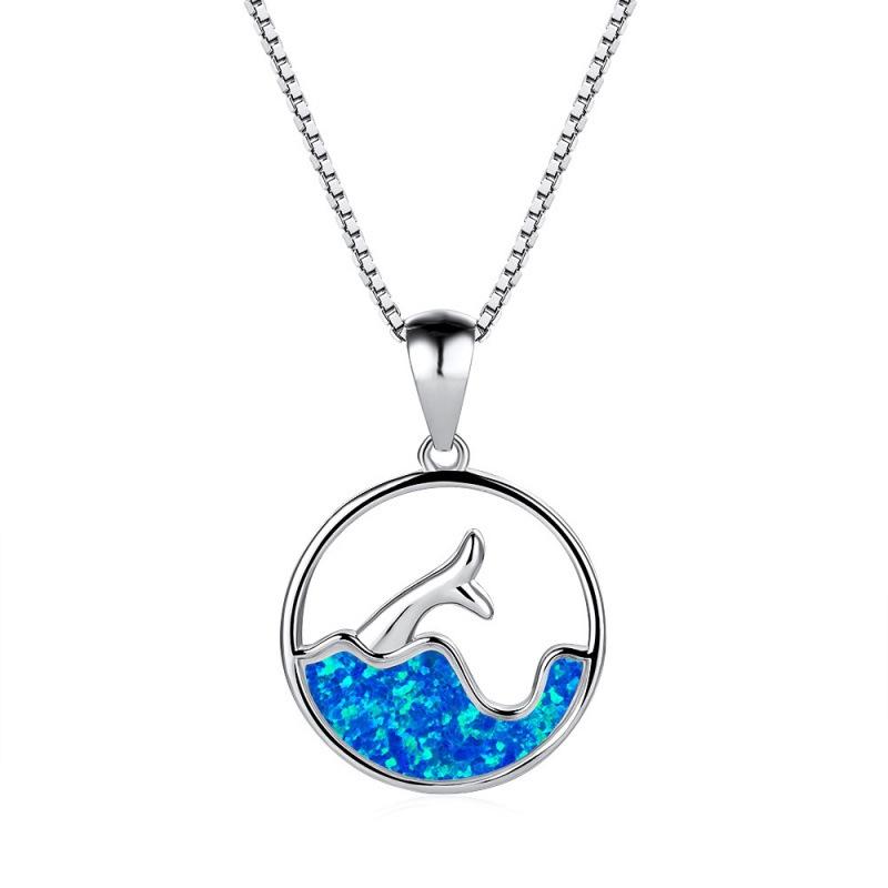 Wind Fashion Platinum Round Blue Sea Fishtail Necklace Female Simple Sexy Clavicle Chain