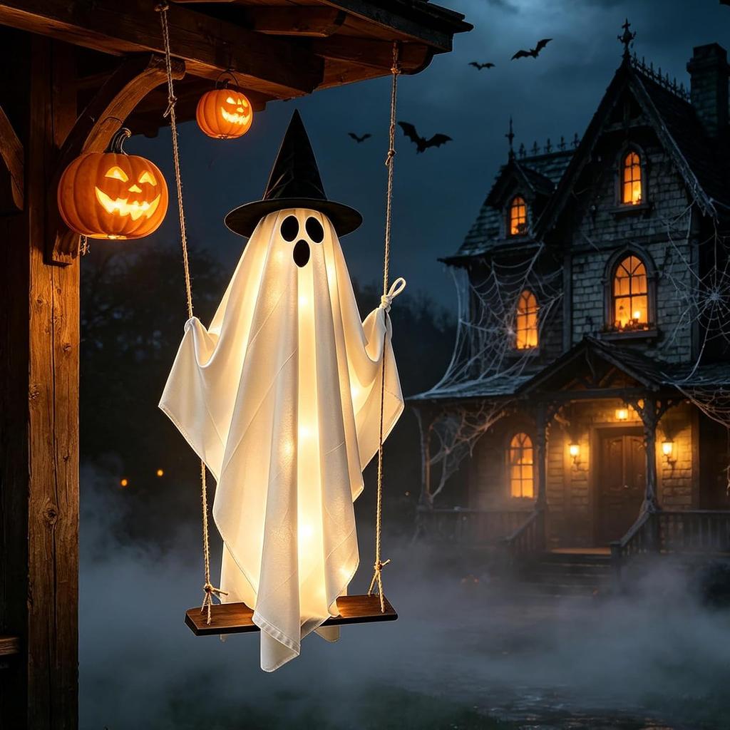 100 cm Halloween Decoratieve Geest Hangende Geest Decoratie met Feeënlampjes