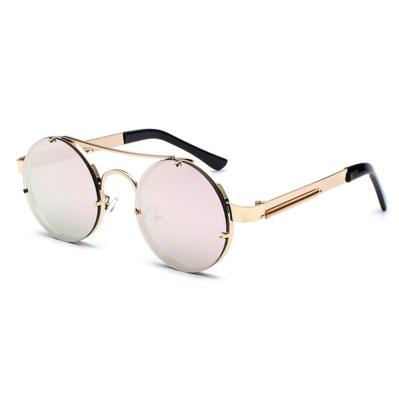Metal Round Steampunk Rimless Sunglasses