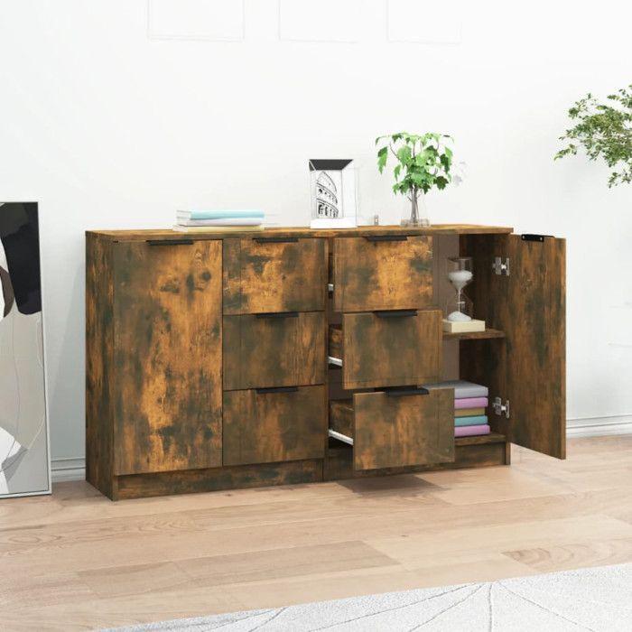 3115793 vidaXL Buffets 2 pcs Chêne fumé 60x30x70 cm Bois d'ingénierie