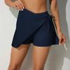 CHARMLEAKS Women High Waist Side Drawstring Swim Skirt with One Pocket Solid Color Tankini Bikini Bottom Beach Wear