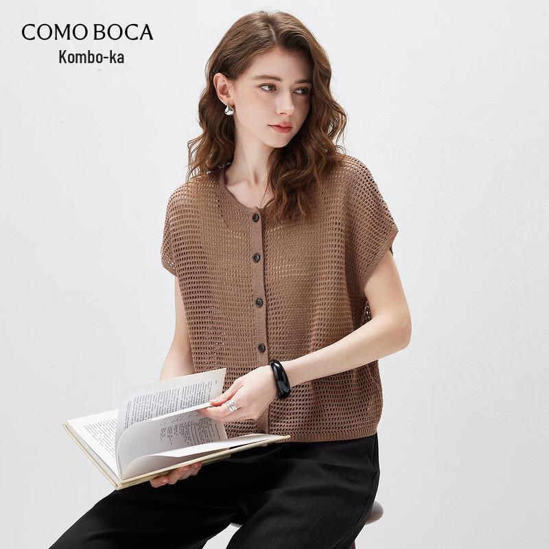 

Komon Boca Women s Linen Blend Short Sleeve Openwork Plaid Cardigan 2XL