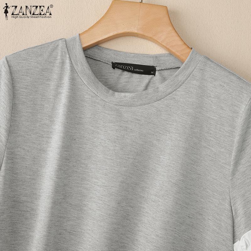 ZANZEA Lässige Damenbluse mit Rundhalsausschnitt und kurzen Ärmeln für den Sommer