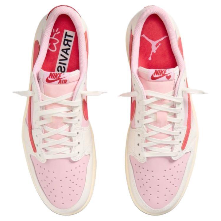 Jordan x Travis Scott Air Jordan 1 Low OG Pink Hook Low top Vintage Basketball Shoes Men's Tropical Pink IQ7604-101