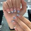 24Pcs Short French Press On Nails Pink Glitter Pearlized Fake Nail Tips Cute Natural Sweet