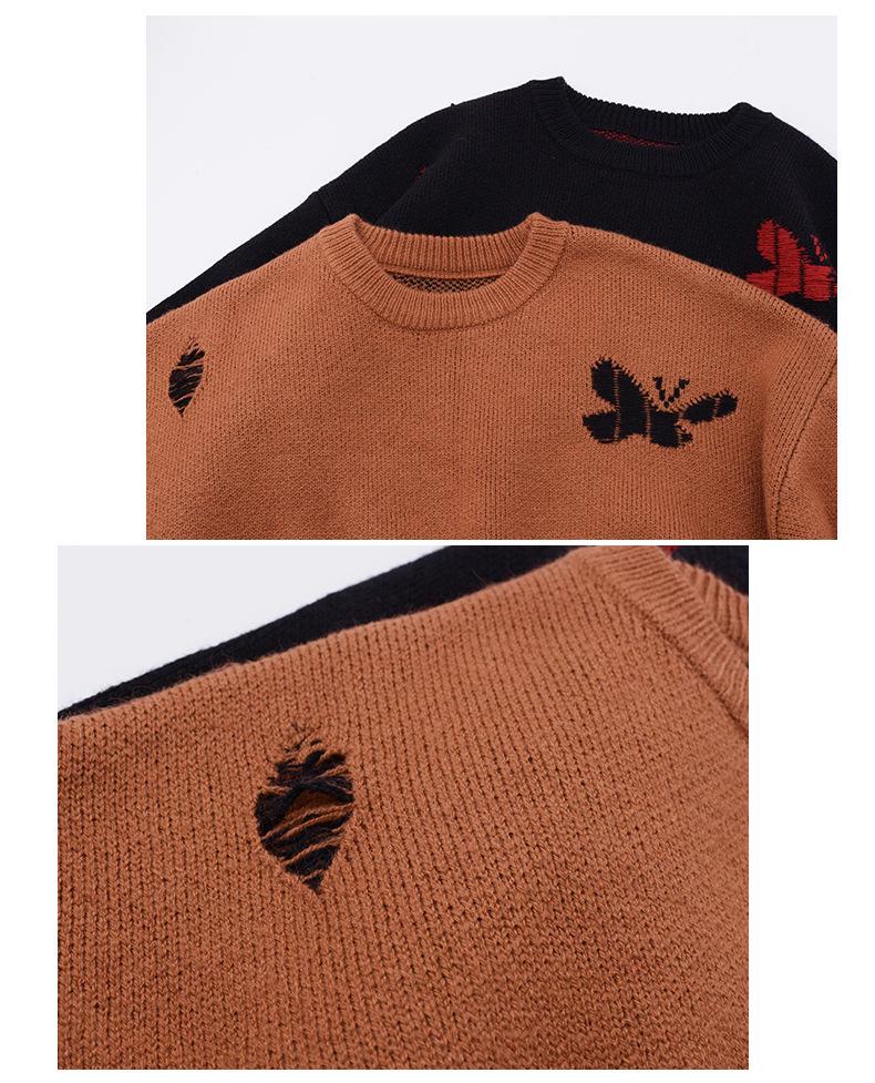 XHK2568 Plus Size Women's Winter Sweater - Hollow Out Butterfly Design, Soft and Cozy